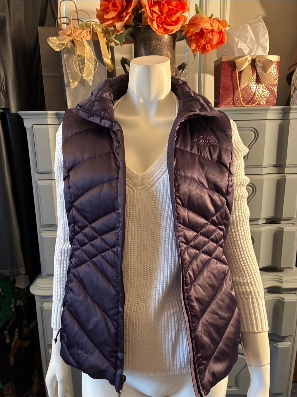💟 North Face Women's 550 Quilted Down Vest Deep Purple XS